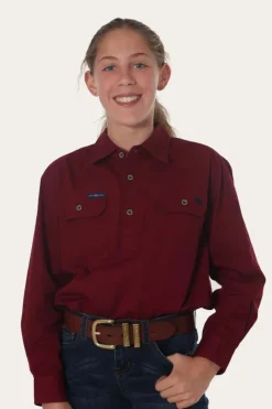Outlet Ringers Western Ord River Half Button Kids Work Shirt - Burgundy