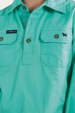 Outlet Ringers Western Ord River Kids Half Button Work Shirt - Mint