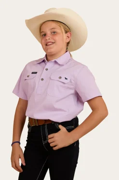 Discount Ringers Western Ord River Kids Half Button Short Sleeve Work Shirt - Lavender
