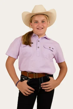 Discount Ringers Western Ord River Kids Half Button Short Sleeve Work Shirt - Lavender