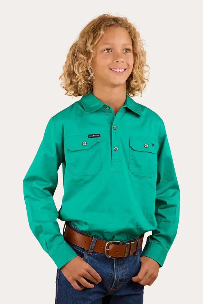New Ringers Western Ord River Kids Half Button Work Shirt - Green