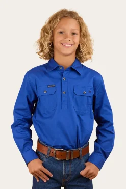 Hot Ringers Western Ord River Kids Half Button Work Shirt - Royal Blue