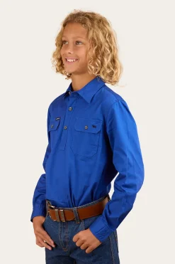 Hot Ringers Western Ord River Kids Half Button Work Shirt - Royal Blue