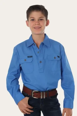 Hot Ringers Western Ord River Kids Half Button Work Shirt - Blue