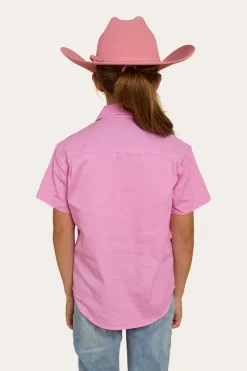 New Ringers Western Ord River Kids Half Button Short Sleeve Work Shirt - Pastel Pink