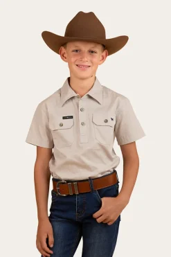 Sale Ringers Western Ord River Kids Half Button Short Sleeve Work Shirt - Beige
