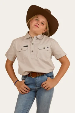 Sale Ringers Western Ord River Kids Half Button Short Sleeve Work Shirt - Beige