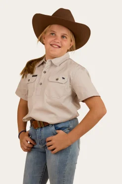 Sale Ringers Western Ord River Kids Half Button Short Sleeve Work Shirt - Beige
