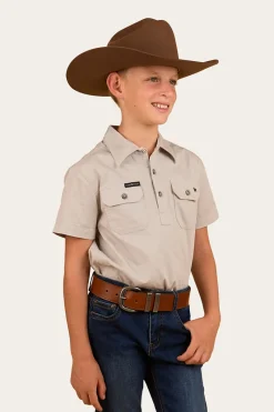Sale Ringers Western Ord River Kids Half Button Short Sleeve Work Shirt - Beige