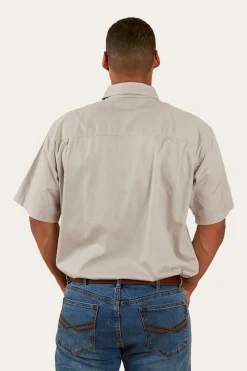 New Ringers Western Pack Saddle Mens Short Sleeve Half Button Work Shirt - Beige