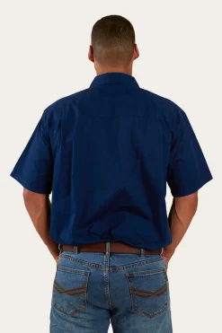 New Ringers Western Pack Saddle Mens Short Sleeve Half Button Work Shirt - Navy