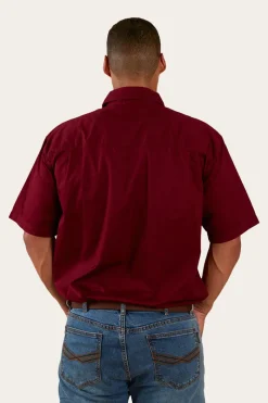 Ringers Western Pack Saddle Mens Short Sleeve Half Button Work Shirt - Burgundy