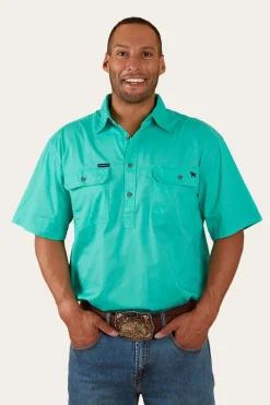 Discount Ringers Western Pack Saddle Mens Short Sleeve Half Button Work Shirt - Mint