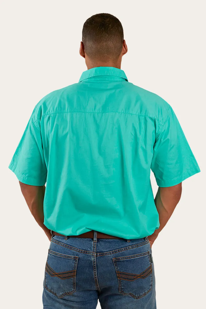 Discount Ringers Western Pack Saddle Mens Short Sleeve Half Button Work Shirt - Mint