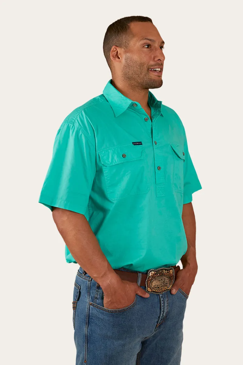 Discount Ringers Western Pack Saddle Mens Short Sleeve Half Button Work Shirt - Mint