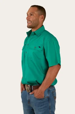 Online Ringers Western Pack Saddle Mens Short Sleeve Half Button Work Shirt - Green
