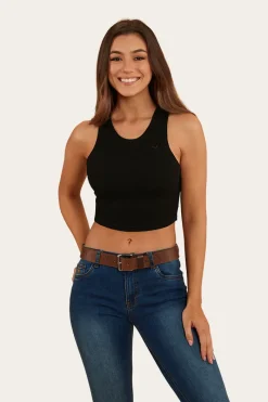 Clearance Ringers Western Paige Womens Cropped Rib Tank - Black
