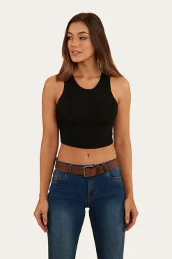 Clearance Ringers Western Paige Womens Cropped Rib Tank - Black
