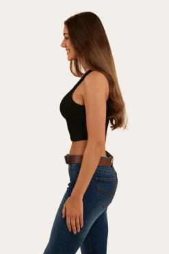 Clearance Ringers Western Paige Womens Cropped Rib Tank - Black