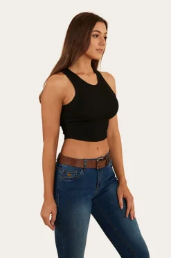 Clearance Ringers Western Paige Womens Cropped Rib Tank - Black