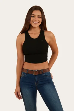 Clearance Ringers Western Paige Womens Cropped Rib Tank - Black