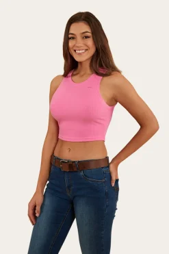 Online Ringers Western Paige Womens Cropped Rib Tank - Pink
