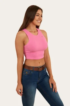 Online Ringers Western Paige Womens Cropped Rib Tank - Pink