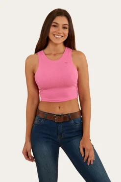 Online Ringers Western Paige Womens Cropped Rib Tank - Pink