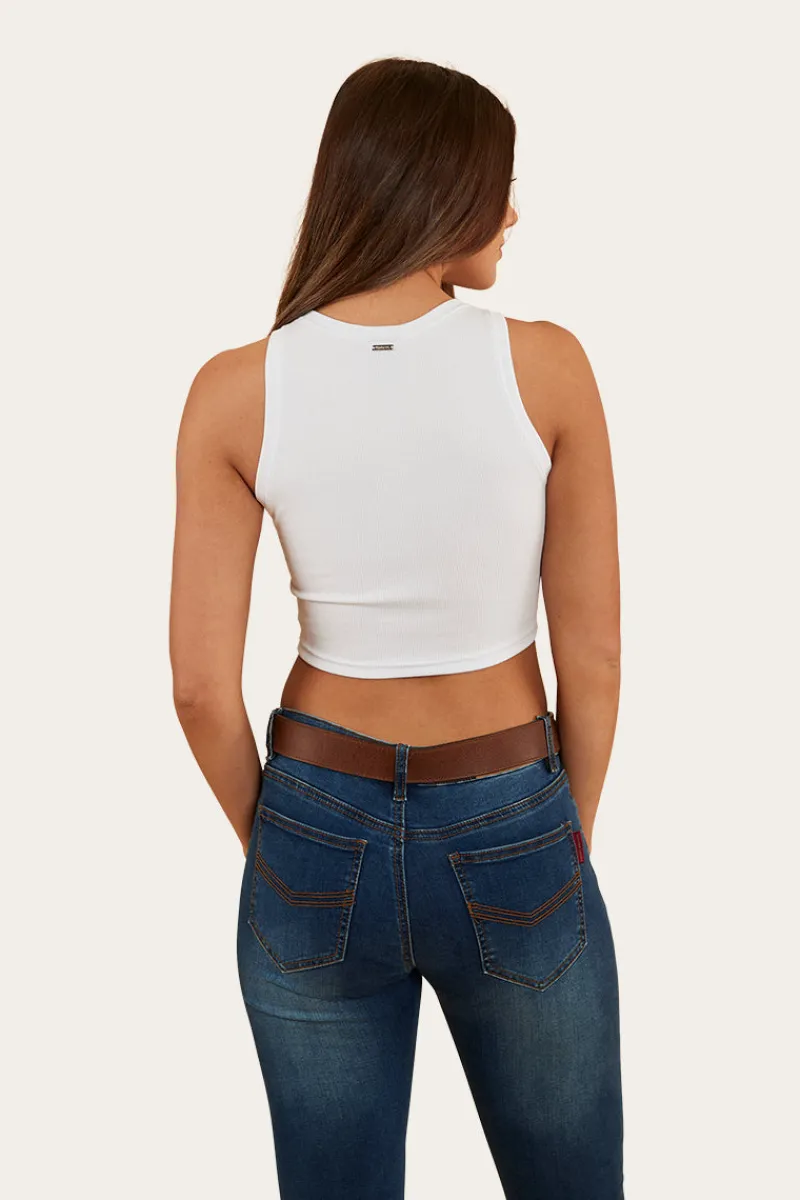 Discount Ringers Western Paige Womens Cropped Rib Tank - White