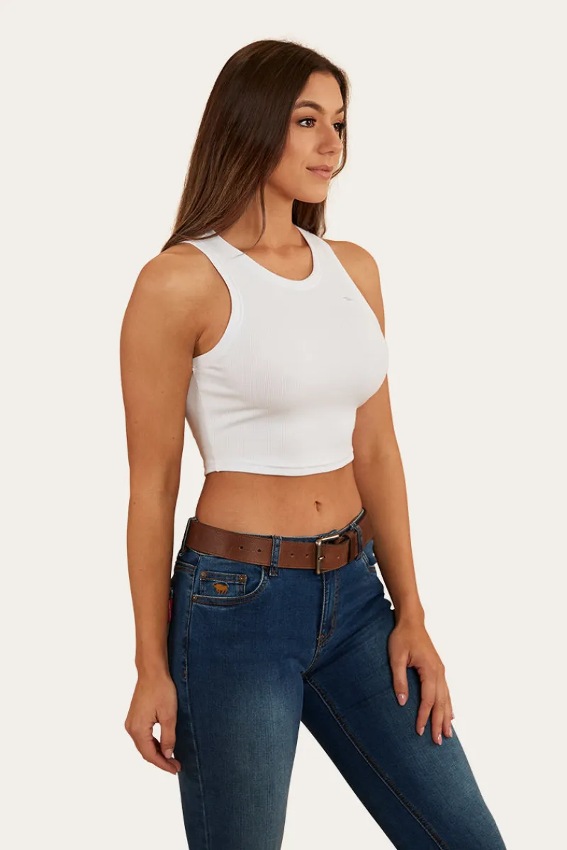 Discount Ringers Western Paige Womens Cropped Rib Tank - White