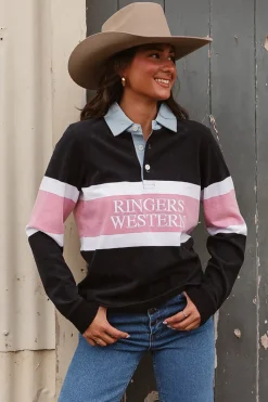 Outlet Ringers Western Pearson Womens Rugby Jersey - Black