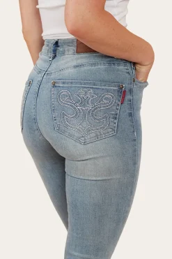 Hot Ringers Western Penny Rodeo Womens High-Rise Bootleg Jeans - Light Blue
