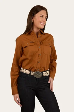 Outlet Ringers Western Pentecost River Womens Full Button Work Shirt - Tobacco