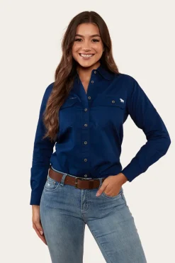Hot Ringers Western Pentecost River Womens Full Button Work Shirt - Navy