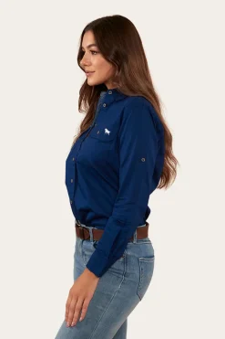 Hot Ringers Western Pentecost River Womens Full Button Work Shirt - Navy