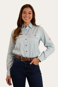 Discount Ringers Western Pentecost River Womens Full Button Work Shirt - Pastel Blue