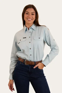 Discount Ringers Western Pentecost River Womens Full Button Work Shirt - Pastel Blue