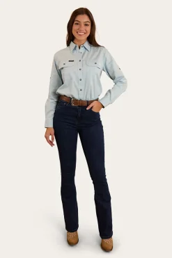 Discount Ringers Western Pentecost River Womens Full Button Work Shirt - Pastel Blue