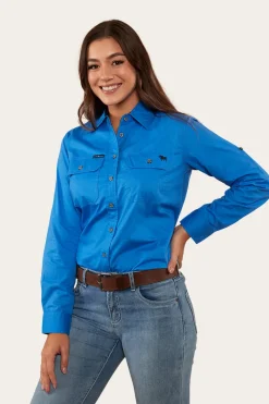 Outlet Ringers Western Pentecost River Womens Full Button Work Shirt - Blue