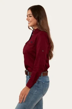 Clearance Ringers Western Pentecost River Womens Full Button Work Shirt - Burgundy
