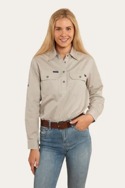 Outlet Ringers Western Pentecost River Womens Half Button Work Shirt - Beige
