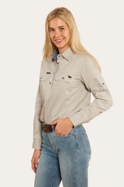 Outlet Ringers Western Pentecost River Womens Half Button Work Shirt - Beige