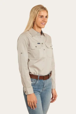 Outlet Ringers Western Pentecost River Womens Half Button Work Shirt - Beige