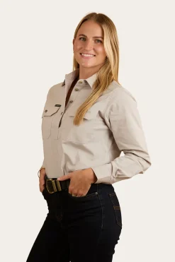 Ringers Western Pentecost River Womens Half Button Coolmax Work Shirt - Beige
