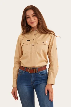 Ringers Western Pentecost River Womens Half Button Work Shirt - Dark Sand