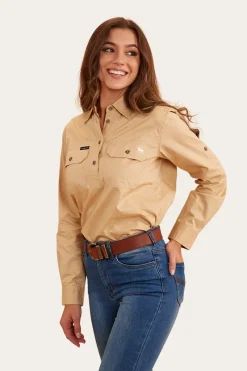 Ringers Western Pentecost River Womens Half Button Work Shirt - Dark Sand