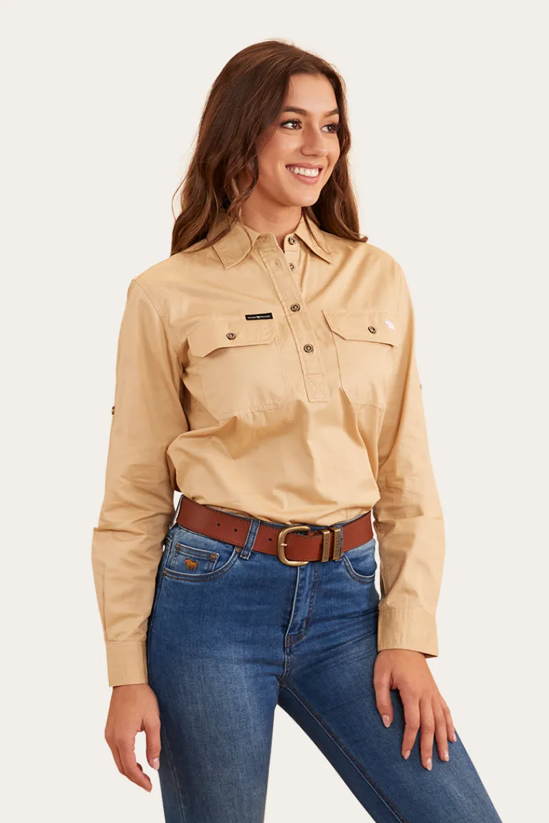 Ringers Western Pentecost River Womens Half Button Work Shirt - Dark Sand