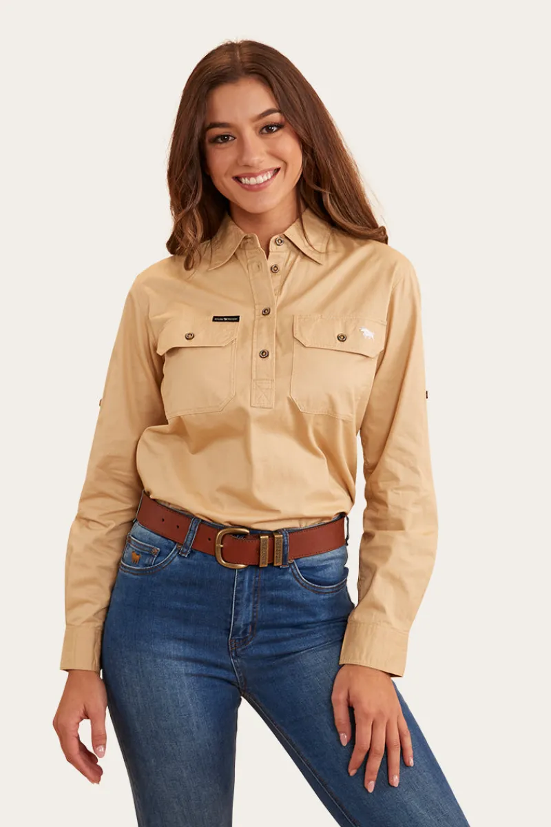 Ringers Western Pentecost River Womens Half Button Work Shirt - Dark Sand