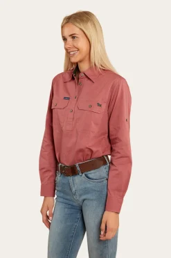 Outlet Ringers Western Pentecost River Womens Half Button Work Shirt - Dusty Rose