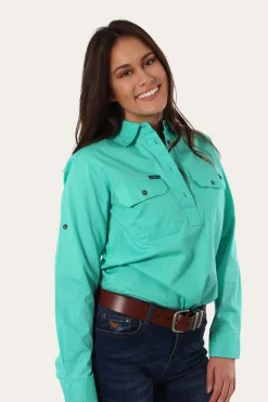 Ringers Western Pentecost River Womens Half Button Work Shirt - Mint